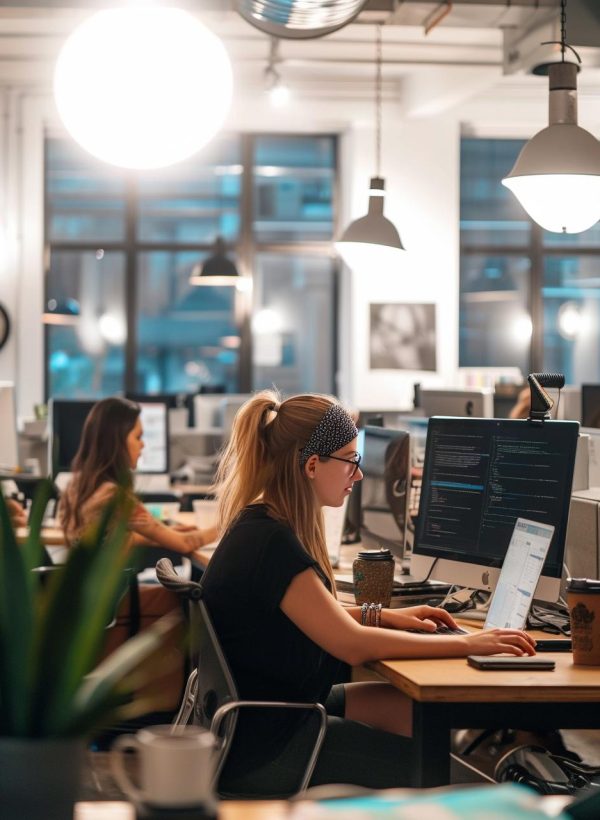 2 females working in a open-plan office